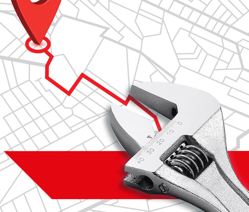 Carte représentant déplacement de service du mécanique diesel